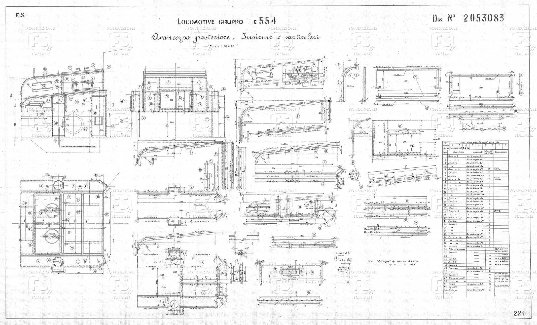 Locomotive Gruppo E 554. Avancorpo posteriore - Insieme e particolari.