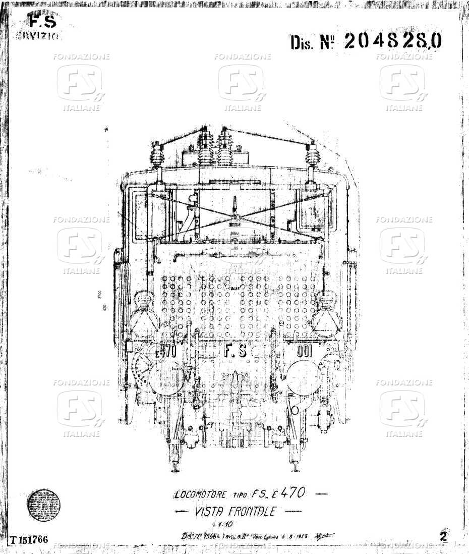 Locomotore tipo FS E 470. Vista frontale