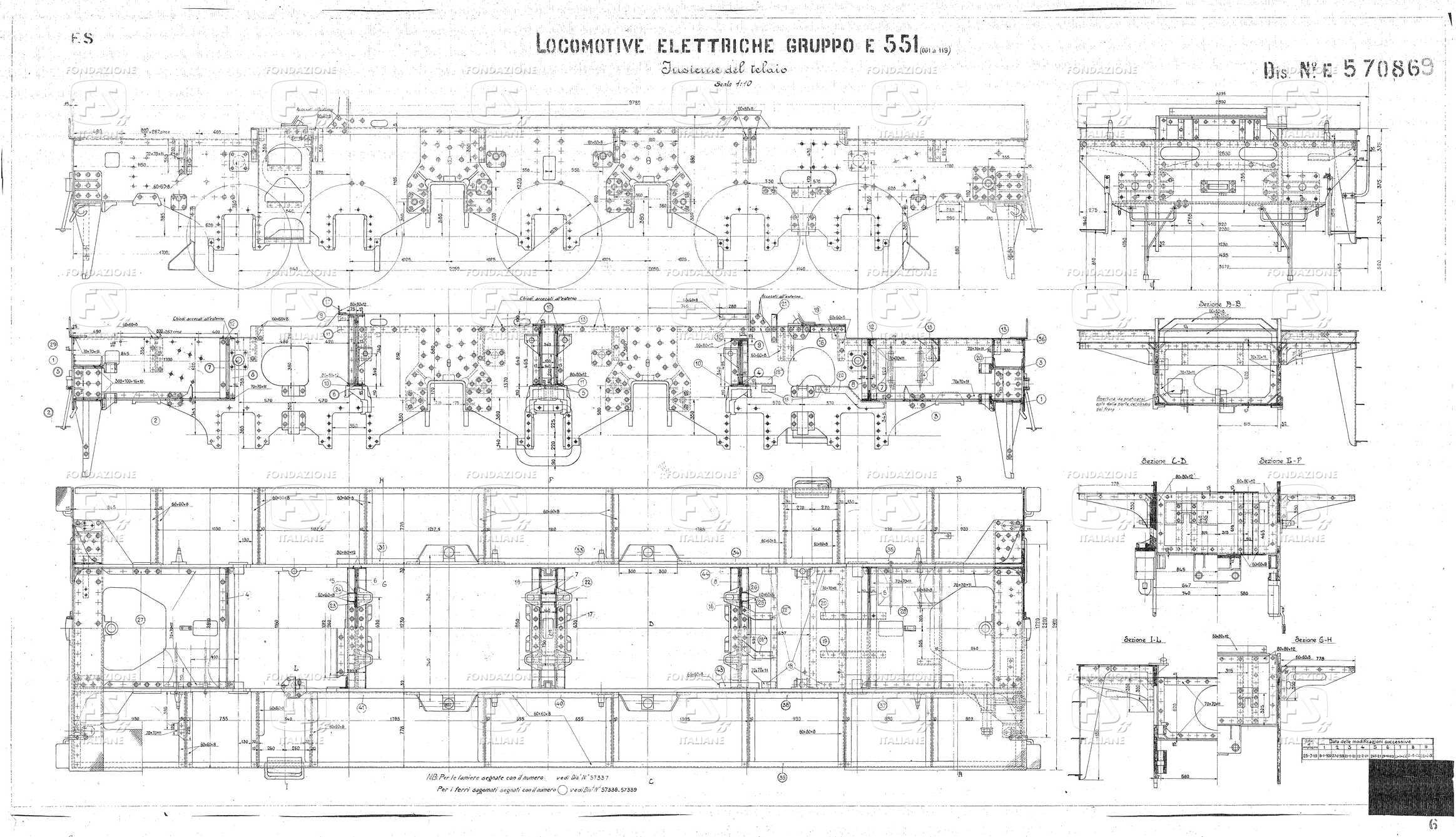 Locomotive elettriche Gruppo E 551 (001 a 119). Insieme del telaio.