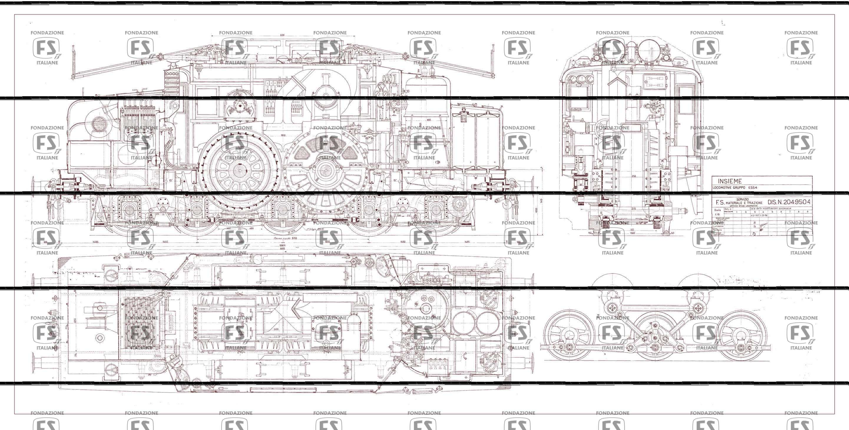 Locomotive elettriche Gruppo E 554. Insieme virata seppia