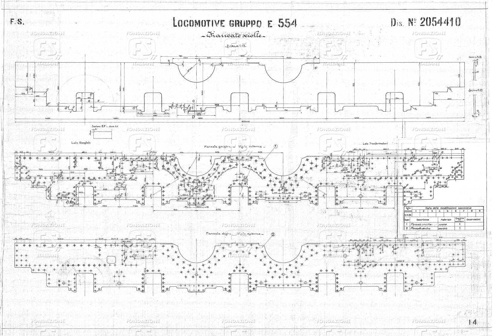 Locomotive Gruppo E 554. Fiancate sciolte.