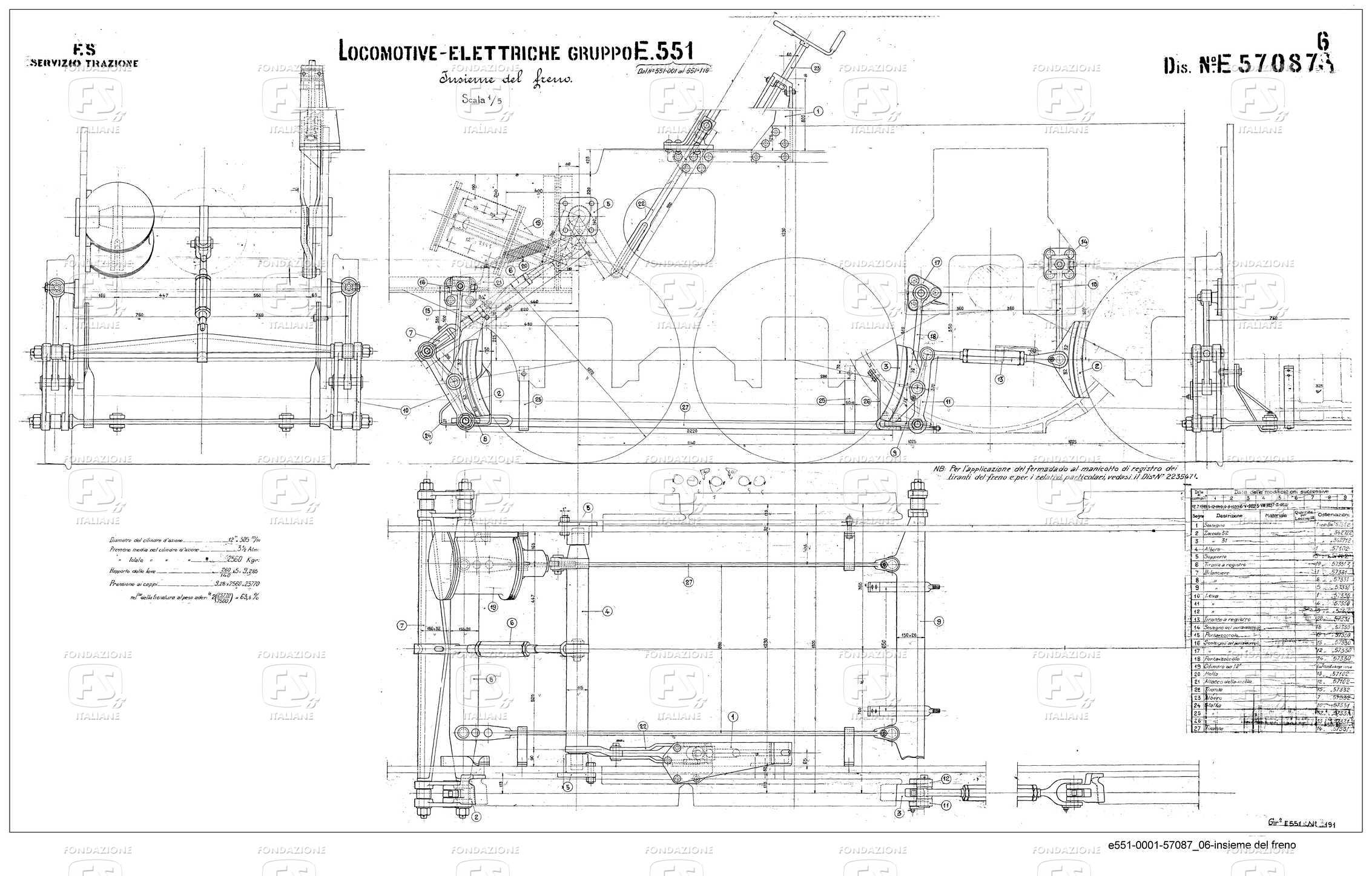 Locomotive elettriche Gruppo E 551 (dal  551.001 al 551.119. Insieme del freno.