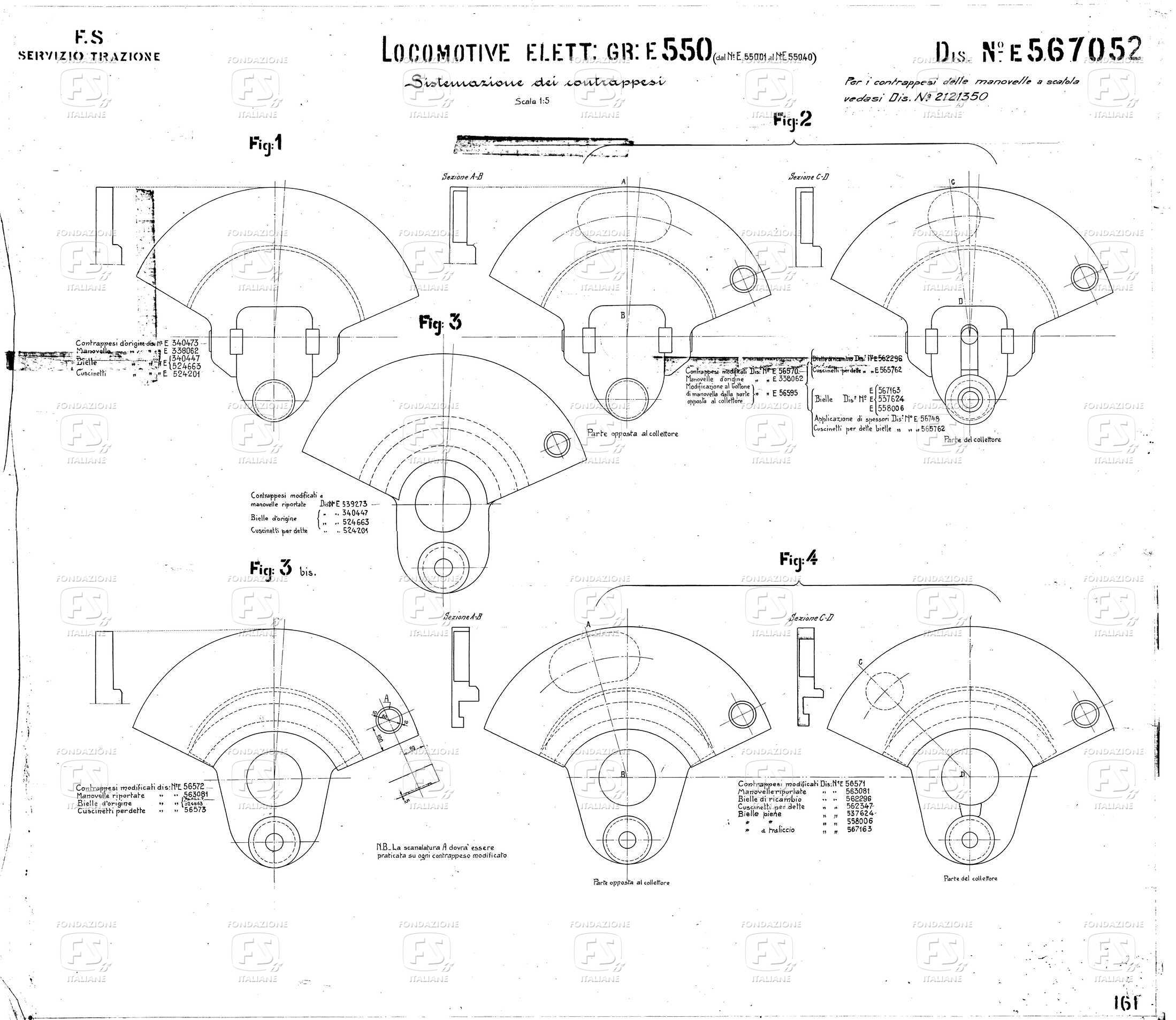 Locomotive elettriche Gruppo E 550 dal n. E 550.006 al N. E 550.40. Sistemazione dei contrappesi.