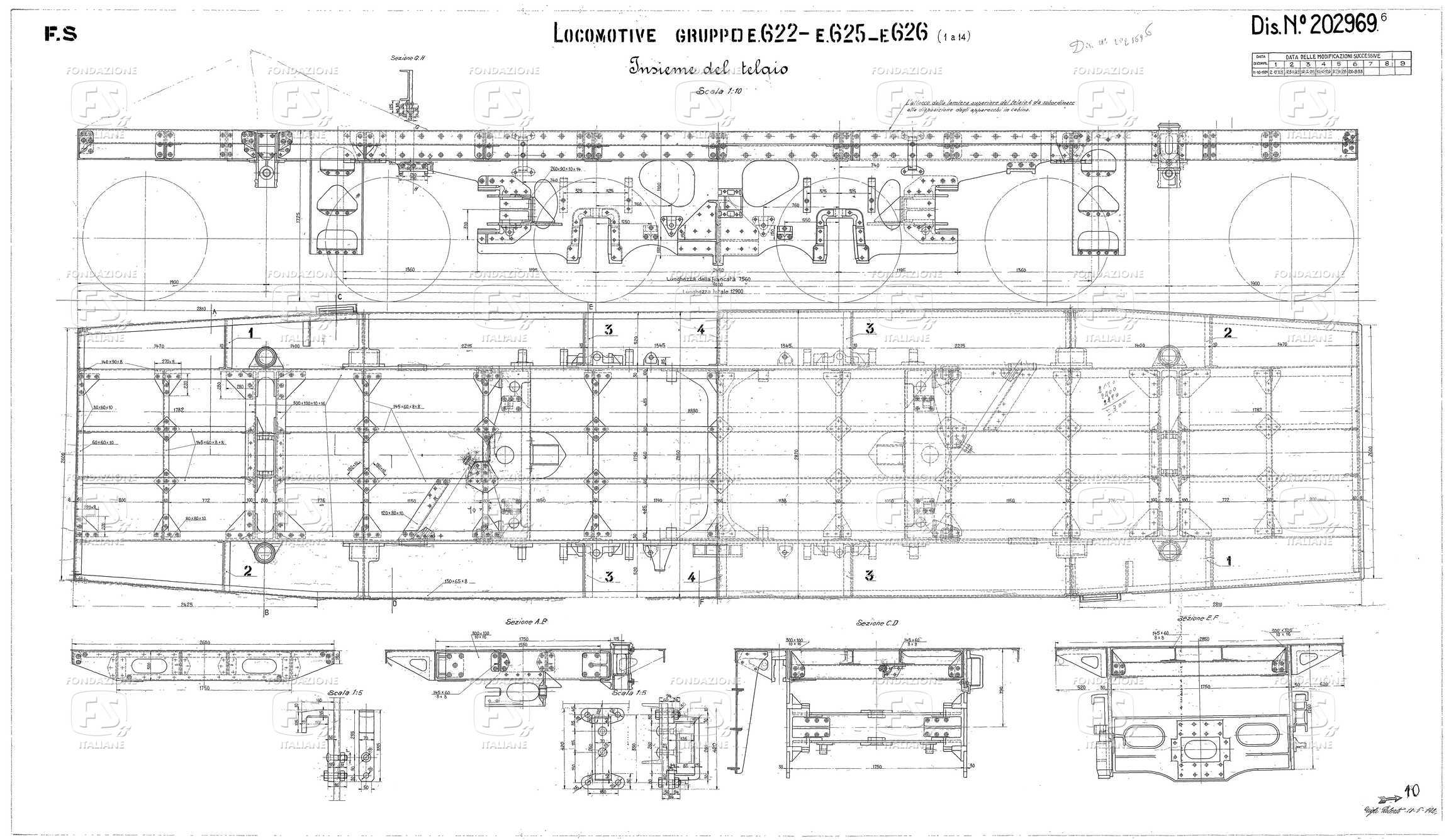 Locomotive gruppo E 622 - E 625 - E 626. Insieme del telaio.