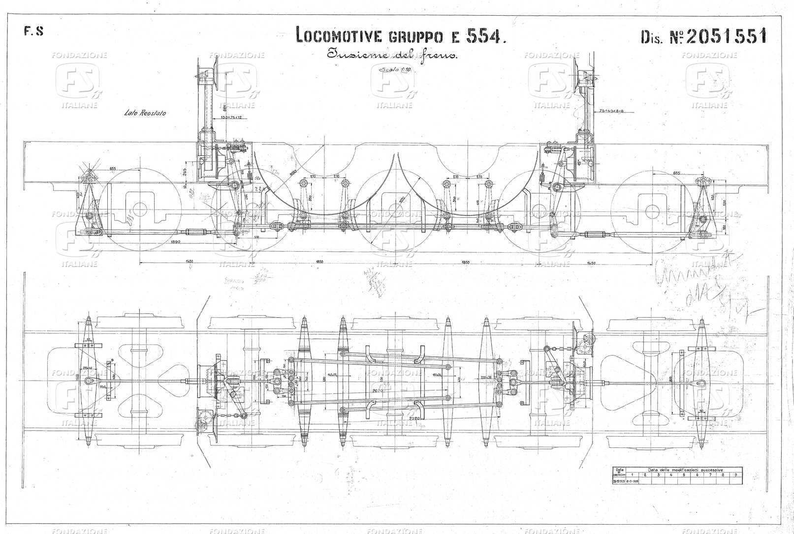 Locomotive Gruppo E 554. Insieme del freno.