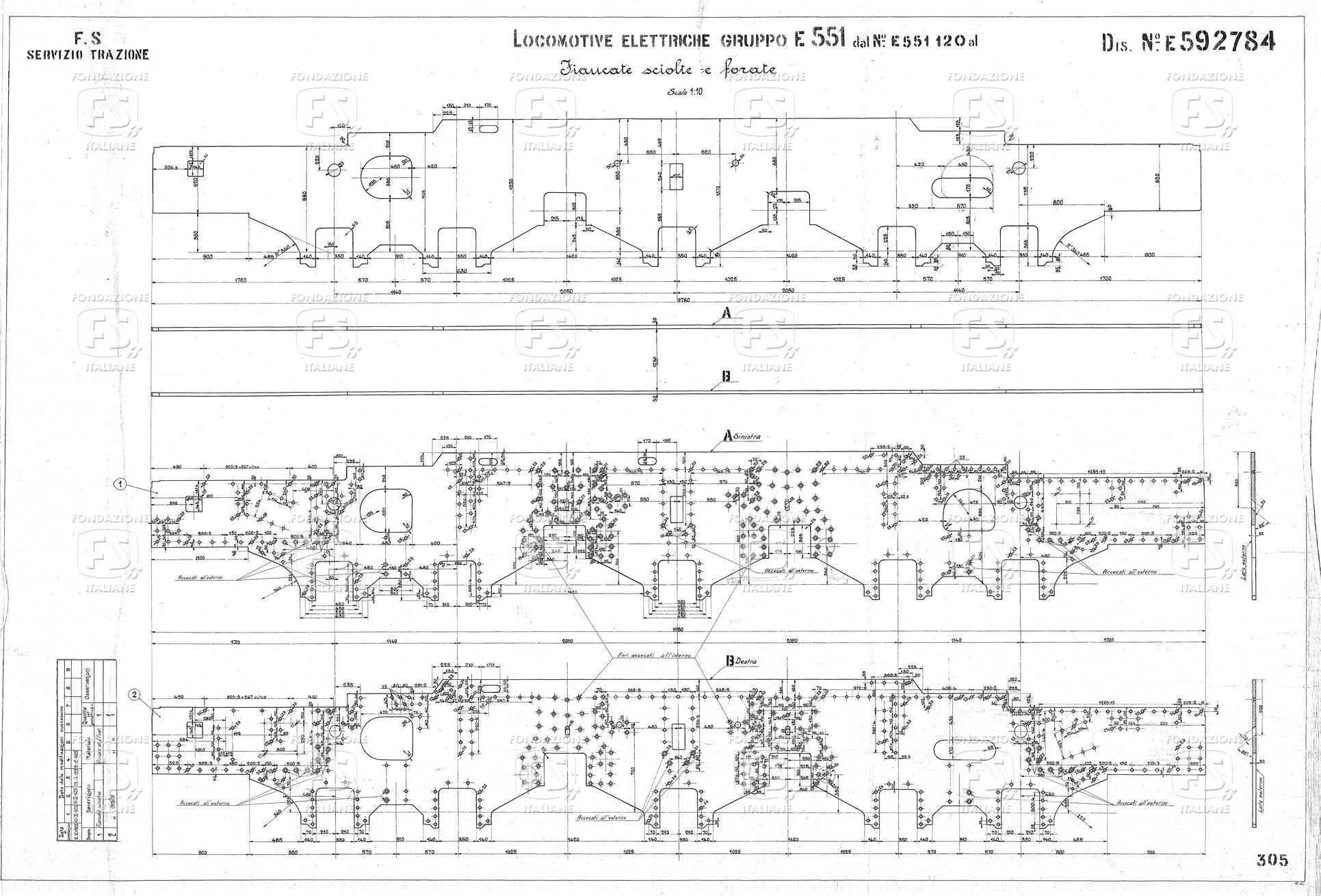 Locomotive elettriche Gruppo E 551 dal N. 551.120 al N. Fiancate sciolte e forate.