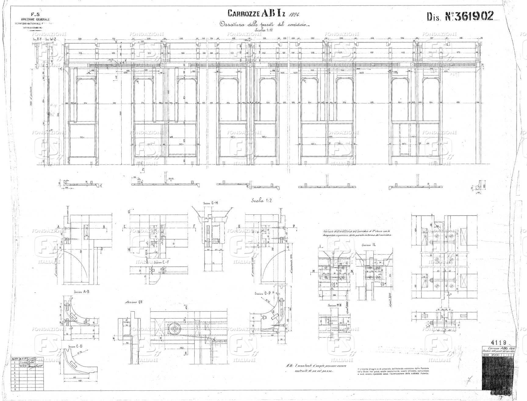 Carrozze Serie ABz 1924 (50.100-50.369) Ossatura delle pareti del corridoio.