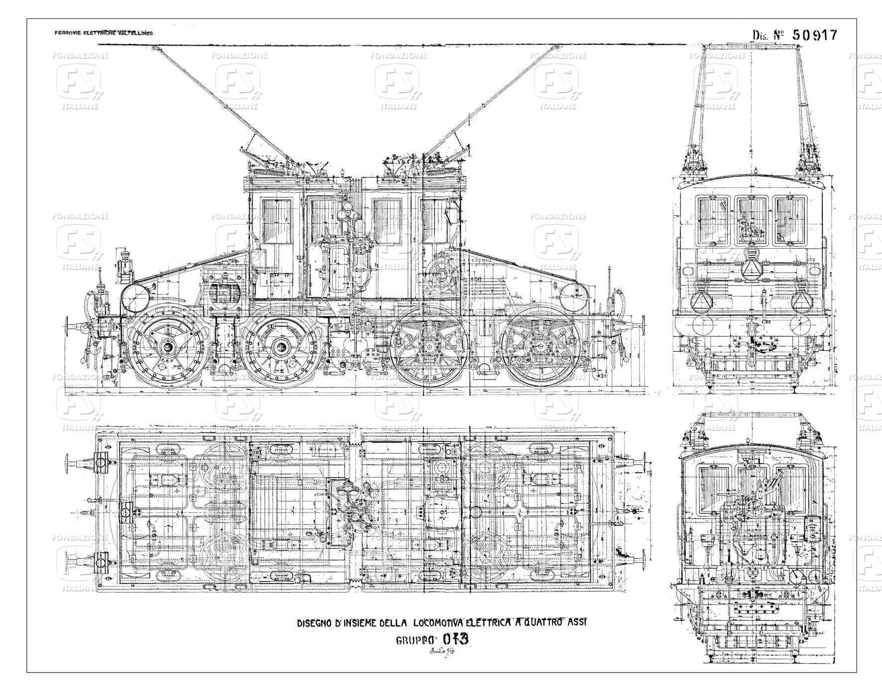 Disegno d'insieme della locomotiva elettrica a quattro assi Gruppo 013