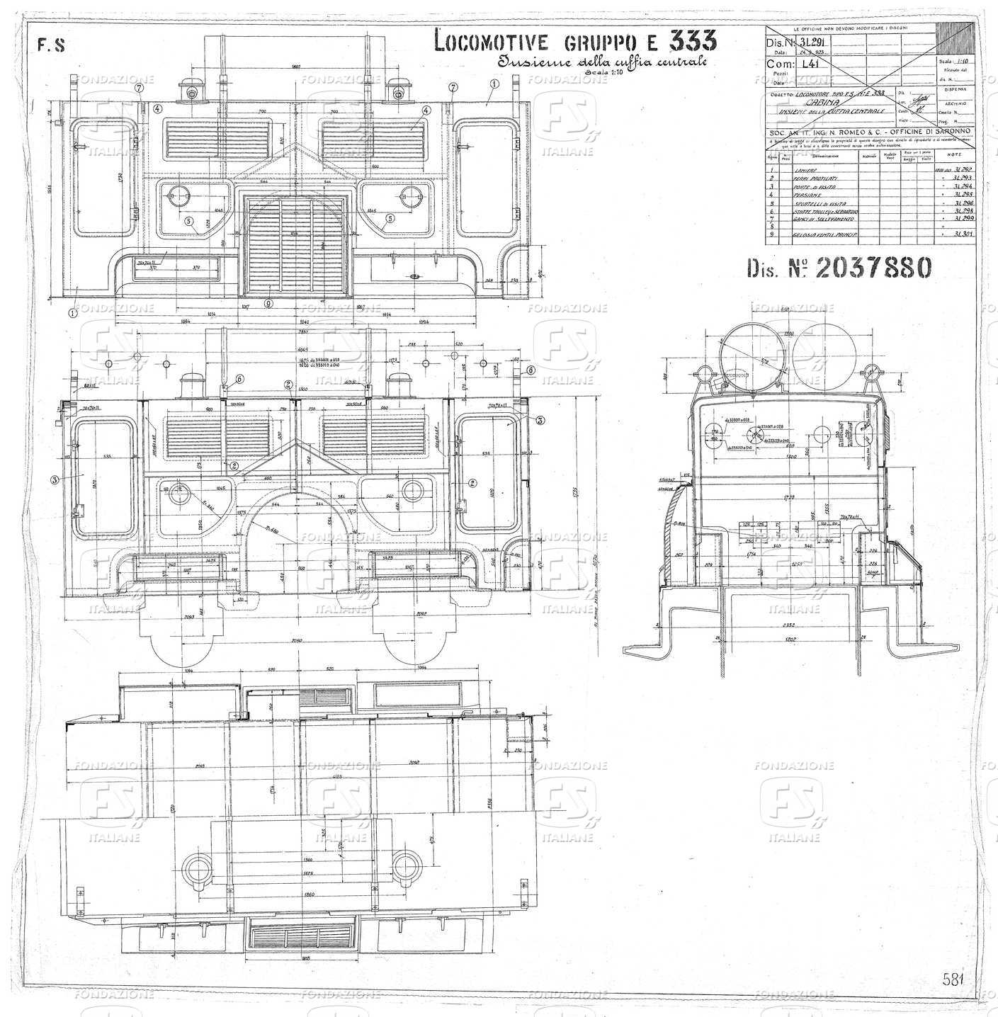 Locomotive elettriche Gruppo E 333 - Insieme della cuffia centrale