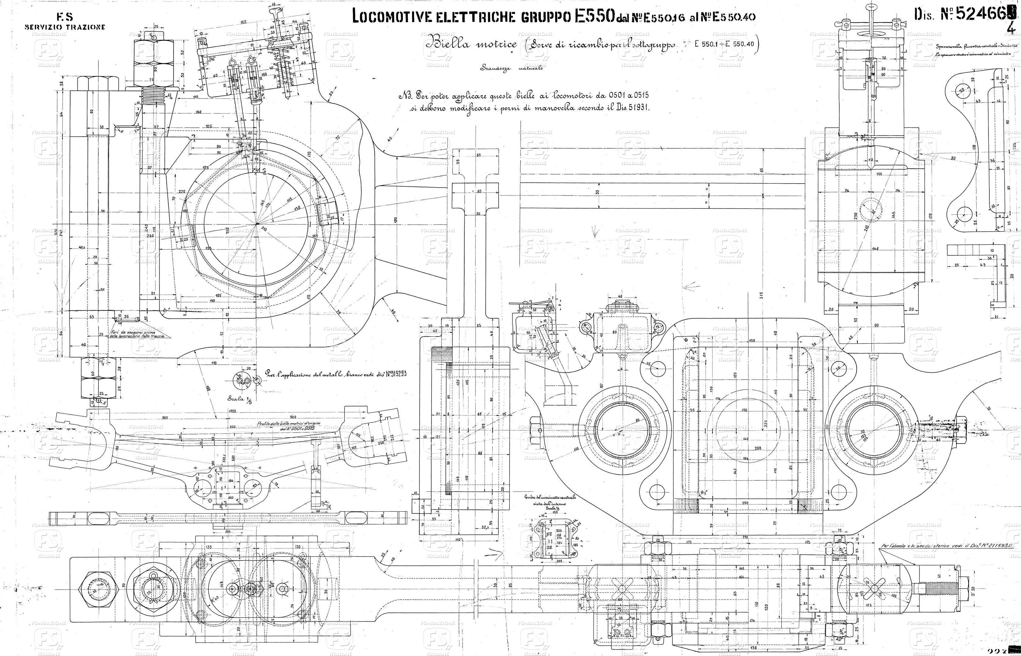 Locomotive elettriche Gruppo E 550 dal n. E 550.016 al N. E 550.40. Biella motrice.