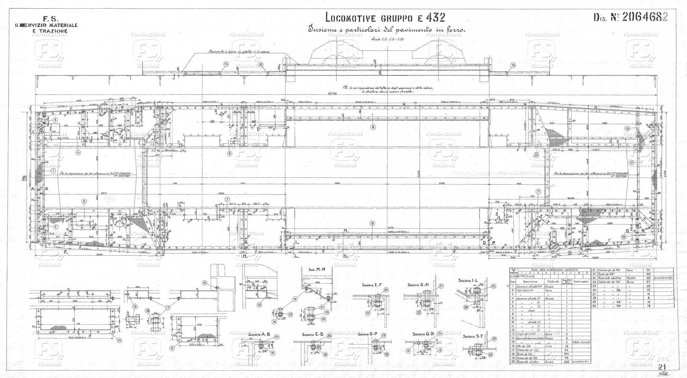 Locomotive Gruppo E 432 - Insieme e particolari del pavimento in ferro