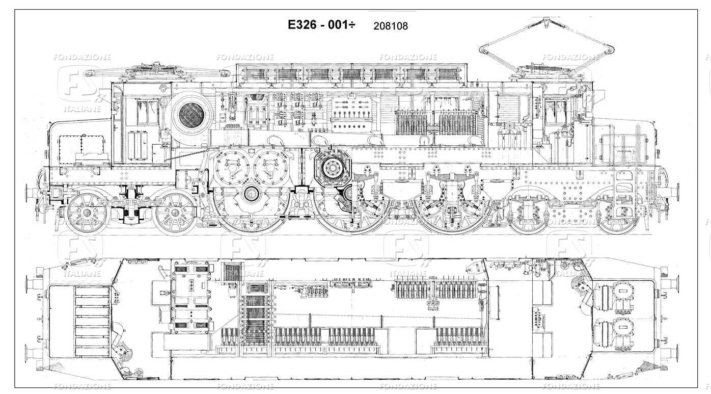 E 326 - 001. Insieme. Vista longitudinale e pianta