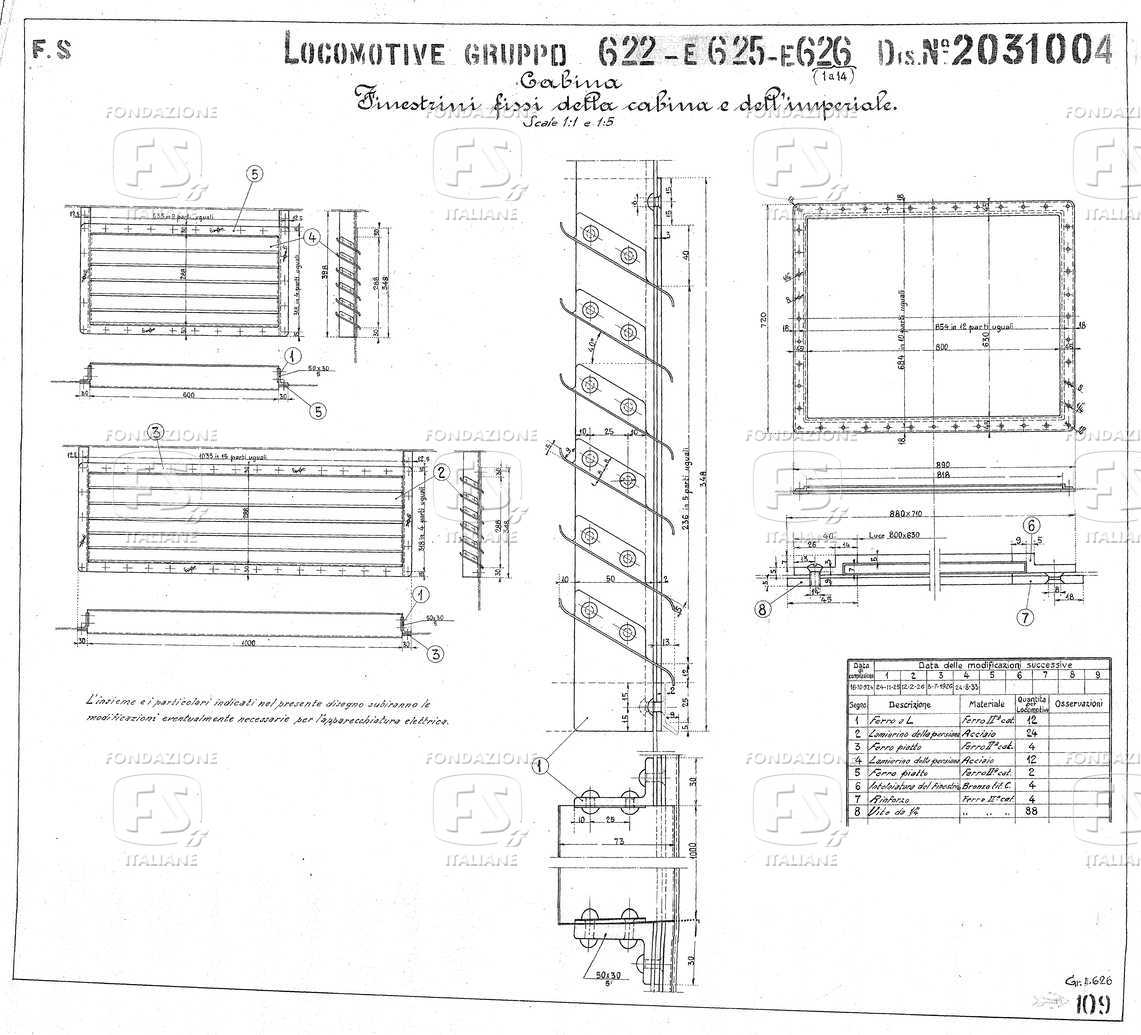 Locomotive gruppo E 622, E 625, E 626 (1 a 14) - Finestrini fissi della cabina e dell'imperiale