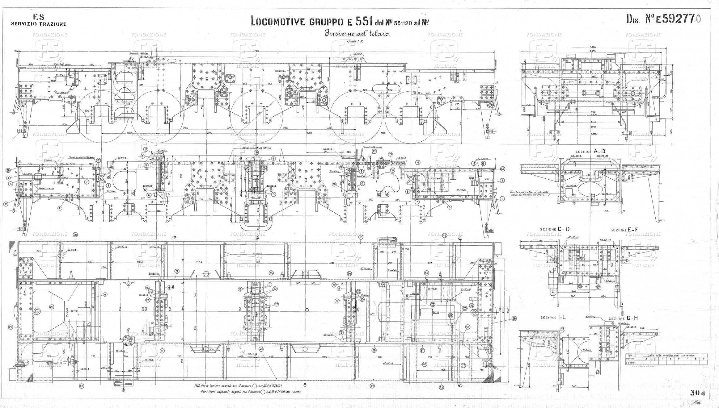 Locomotive elettriche Gruppo E 551 dal N. 551.120 al N. Insieme del telaio.