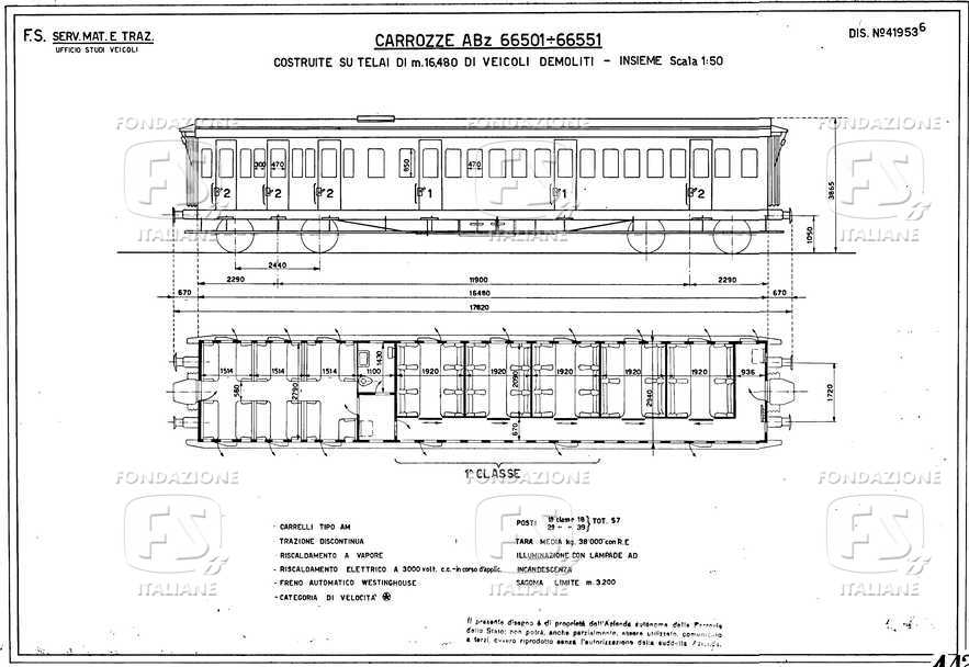 Carrozze Serie ABz (66.501.66.551) costruite su telai di m. 16,480 di veicoli demoliti