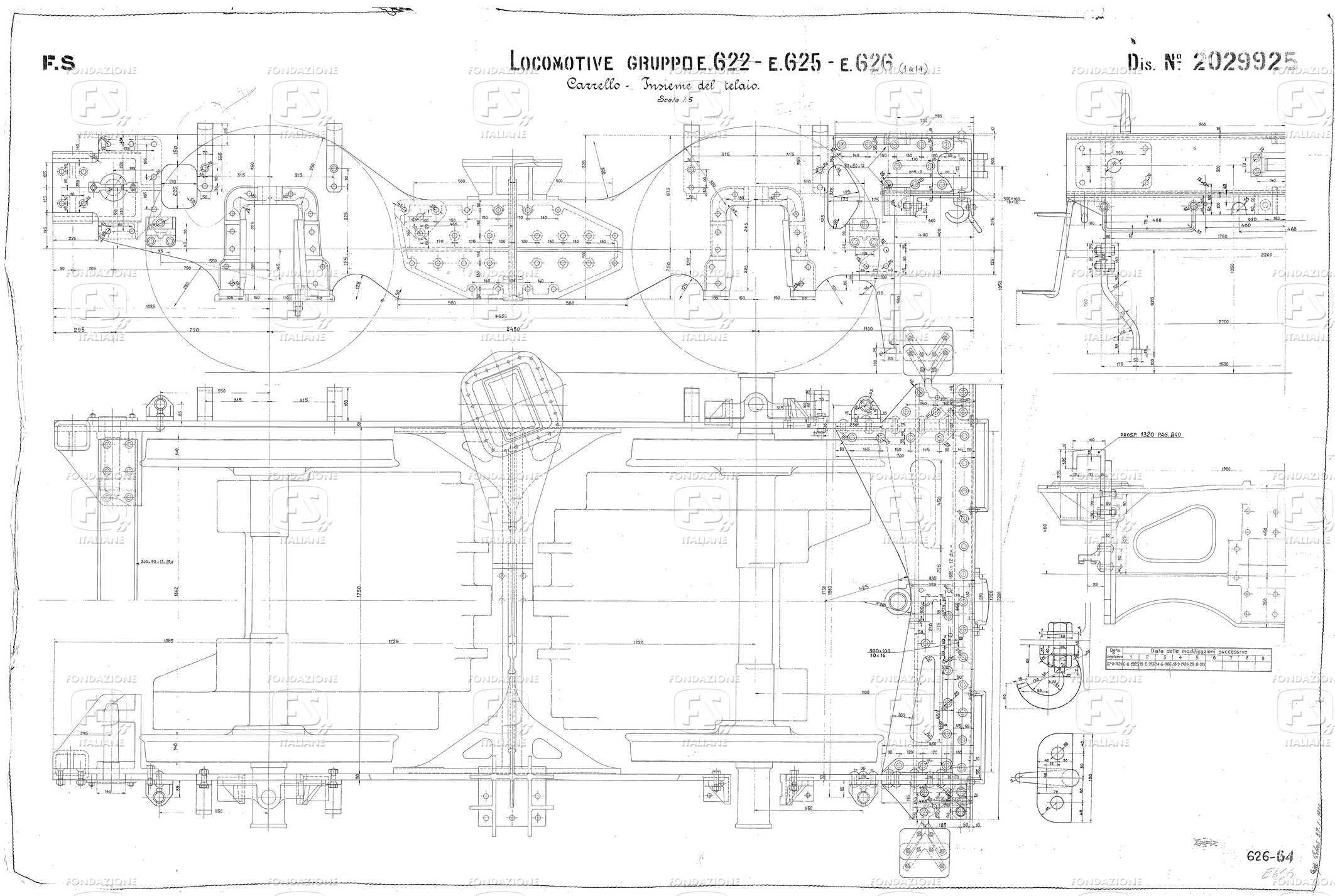 Locomotive gruppo E 622 - E 625 - E 626. Carrello. Insieme del telaio.