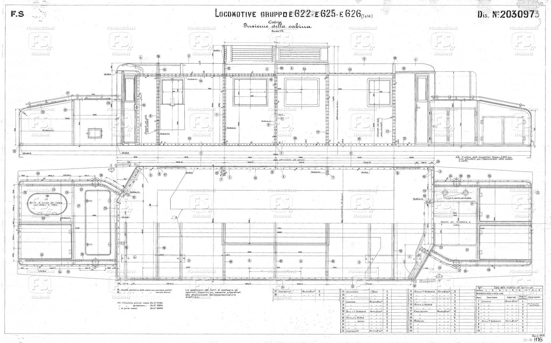 Locomotive gruppo E 622, E 625, E 626 (1 a 14) - Cabina, insieme della cabina