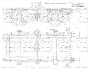 Locomotive gruppo E 626 - Insieme del carrello (vista longitudinale e pianta)